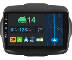 Automagnetola Yuntx 9 colių android 14 automobilinis radijas, skirtas jeep renegade 2015–2018 | octa core | 6 gb 128 gb | įmontuotas 4g lte | carplay ir android auto | dsp | dab | hdmi | dviejų dažnių wifi | bluetooth