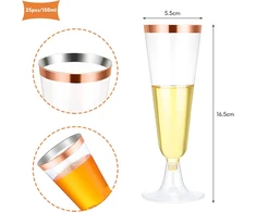 Ywkjddm Šampano taurės, 25 plastikinių šampano taurių rinkinys, 150 ml, skaidrios šampano taurės, šampano taurės, vyno taurės vakarėliams, barui, vestuvėms, vakarėliui (rožinio aukso)