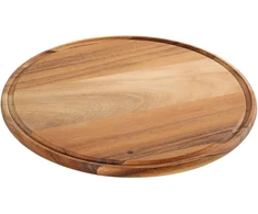 Zassenhaus Picos Lėkštė, 33 cm skersmens, akacijos medienos lėkštė, tvariai užaugintas medinis padėklas, apvalus su sulčių grioveliu, picos lenta picai ar tarte flambée patiekti, pjaustymo lenta, medinė