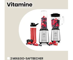 Zeegma Vitamins daugiafunkcinis 4-in-1 maišytuvas su stovu, 1050 W, su 1 l ąsočiu, elektrinis sulčiaspaudės maišytuvas, kokteilių plaktuvas su saugos užraktu, kavos malūnėlis, kryžminiai peiliukai, 2 x peiliukų rinkiniai (1 l, 1050 W)