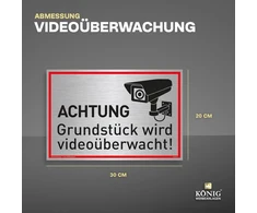 Ženklas achtung grundstück wird videoüberwacht! | aliuminis 30 x 20 cm | tvirtas aliuminio ženklas su uv apsauga | šlifuoto sidabro elegantiška išvaizda | vaizdo stebėjimo kamerų stebėjimas dreifke®