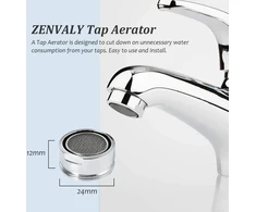 Zenvaly Aeratorius M24, sietelio įdėklas, nerūdijančio plieno priedas, maišytuvo atsarginės dalys su sandarikliu, aeratoriaus filtras virtuvei, išorinis sriegis, 24 mm, 3 vnt.