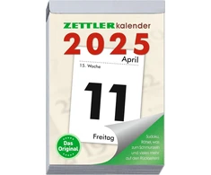 Zettler - Dieninis atplėšiamas kalendorius 2025 Xxl, 9,9 x 14,3 cm, atplėšiamas kalendorius su sudoku, receptais ir galvosūkiais, saulės ir mėnulio laikai, vardadieniai, su pakabinimu ir vokišku kalendoriumi