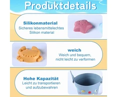 Zhao Ge 11 dalių paplūdimio žaislų rinkinys vaikams, silikoninių žaislų rinkinys smėliui, kibirėlis, kastuvas, undinėlė, jūros žvaigždė, kriauklė, vaivorykštės spalvų smėlio dėžės žaislas, žaidimai lauke, mėlynas