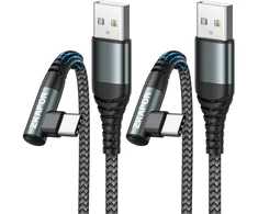 Zkapor Usb C kabelis [2 vnt. po 2 m] 3.1 A, 90 laipsnių kampo įkrovimo kabelis Usb C greito įkrovimo kabelis nailoninis Usb C įkrovimo kabelis telefonui 16/15/14 Pro Max, Galaxy S24/s23/s22, Note 20 10, P40/p30