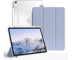 Zktuyu dėklas, skirtas Ipad Air 11 colių 7/6 (2025 M3/2024 M2)/10.9 colių 5/4 (2022/2020) su rašiklio laikikliu, trifold stovas, skaidrus galinis dangtelis, plonas stovas, planšetinio kompiuterio apsauginis dėklas (mėlynai pilkas)