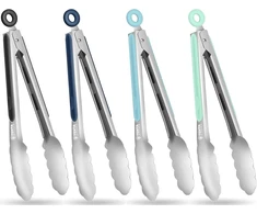 Žnyplės kepsninei, virtuvinės žnyplės, 23 cm žnyplės kepsninei, nerūdijančio plieno su fiksatoriumi, metalinės virtuvinės žnyplės su neslystančia silikonine rankena, žnyplės maisto gaminimui, žnyplės griliui, ilgos kepimui, grilinimui, karštam orui
