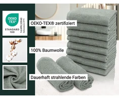 Rankšluostis Zollner 10 flanelinių šluosčių rinkinys, 30 x 30 cm – gerai sugeriančios ir minkštos šluostės šviesiai pilkos spalvos – su praktiška pakaba – galima skalbti iki 60 °c – medvilnė – viešbučio kokybė