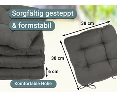 Zollner Sėdynės pagalvėlių rinkinys, 4 vnt., 38 x 38 cm – jaukios kėdžių pagalvėlės su raišteliais – galima skalbti iki 30 °c – grafito spalvos – Oeko Tex® sertifikuota