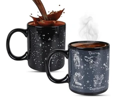 Zonsuse puodelis su žvaigždžių ženklais, spalvą keičiantis zodiako ženklų puodelis, 12 horoskopų spalvą keičiantis kavos puodelis, kūrybiška gimtadienio dovana moterims, draugei, merginoms, gimtadieniui, 330 ml (12 žvaigždynų)