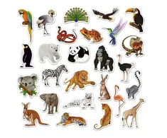 Zoo rinkinys iki 10 cm vandeniui atsparių lipdukų mix gyvūnai 50 vnt
