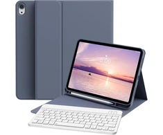 Zoyu dėklas su klaviatūra, skirtas ipad a16 2025 11-os kartos/ipad 10-os kartos 2022 10.9 colių, minkštas tpu dėklas su rašiklio laikikliu, magnetinė bluetooth nuimama klaviatūra, qwertz išdėstymas, violetinė