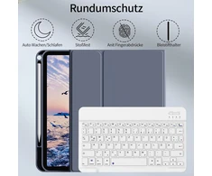 Zoyu dėklas su klaviatūra, skirtas ipad a16 2025 11-os kartos/ipad 10-os kartos 2022 10.9 colių, minkštas tpu dėklas su rašiklio laikikliu, magnetinė bluetooth nuimama klaviatūra, qwertz išdėstymas, violetinė