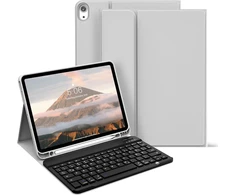 Zoyu klaviatūros dėklas, skirtas ipad 10-os kartos 2022 / ipad a16 11-os kartos 2025 (10,9/11 colių), minkštas tpu itin plonas dėklas su rašiklio laikikliu, magnetinė nuimama bluetooth klaviatūra, pilka