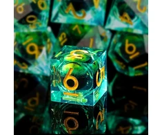 Zqmw Dnd kauliukų rinkinys, Dragon Eye daugiabriauniai dervos žaidimo kauliukai, 7 vienetai, rankų darbo D&amp;d kauliukai, vaidmenų žaidimo kauliukai, skirti Dungeons and Dragons Rpg Mtg Dnd kauliukų rinkiniui, žali