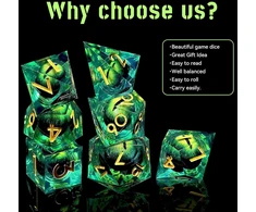 Zqmw Dnd kauliukų rinkinys, Dragon Eye daugiabriauniai dervos žaidimo kauliukai, 7 vienetai, rankų darbo D&amp;d kauliukai, vaidmenų žaidimo kauliukai, skirti Dungeons and Dragons Rpg Mtg Dnd kauliukų rinkiniui, žali