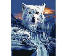 Zuty 1133221 paveikslas pagal skaičius Vilkas ir kriokliai 40 x 50 cm su porėmiu (iš anksto įtempta drobė), įrėminta