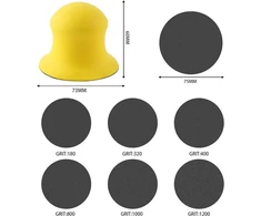 Zyiphor 2 dalių 3 colių šlifavimo blokas Velcro rinkinys, kabliukų ir kilpų rankinis šlifavimo blokas poliravimui, rankinis apvalus šlifavimo blokas su 30 šlifavimo popieriaus lapų, rankinis šlifuoklis apvalus Velcro skirtas "pasidaryk pats" medienos apdi