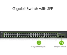 Šakotuvas Zyxel 48 prievadų gigabitinis komutatorius | valdomas išmaniai | montuojamas į stelažą su 2 Sfp prievadais | Vlan, Igmp, Qos [gs1900-48]