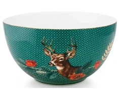 Porcelianinis dubenėlis Pip Studio Winter Wonderland, žalias su elniu, 18 cm