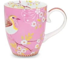 Porcelianinis puodelis Pip Studio Early Bird, rožinis su paukšteliu, 350 ml