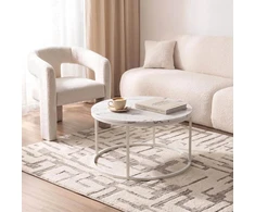 Mebel Elite Apvalus žurnalinis staliukas AGNES MAX, Ø 80 cm, balto marmuro