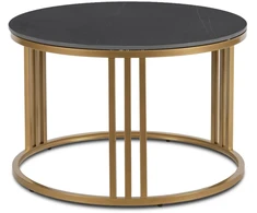Mebel Elite Apvalus žurnalinis staliukas KORIN, Ø 70 cm, juodo marmuro ir aukso spalvos