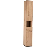 Mebel Elite Aukšta spintelė PRATO, 7 lentynos ir 1 stalčius, 30 × 202 cm, artisan ąžuolo spalvos