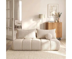 Mebel Elite Išskleidžiama sofa-lova SARIA, 207 × 86 cm, smėlio spalvos, bukle