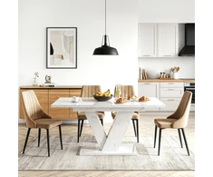 Mebel Elite Išskleidžiamas stalas, 120–160 cm, balto marmuro spalvos