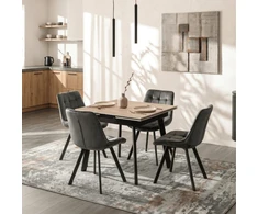 Mebel Elite Išskleidžiamas stalas LARES, keraminis stalviršis, 90–150 cm, ąžuolo ir juodos spalvos