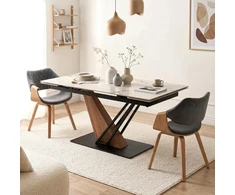 Mebel Elite Išskleidžiamas stalas REX 2, 180–240 cm, balto marmuro ir ąžuolo spalvos