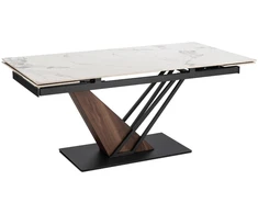 Mebel Elite Išskleidžiamas stalas REX 2, 180–240 cm, balto marmuro / riešuto spalvos