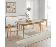 Mebel Elite Išskleidžiamas stalas SAMER, keraminis stalviršis, 120–160 cm, auksinio ąžuolo spalvos