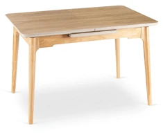 Mebel Elite Išskleidžiamas stalas SAMER, keraminis stalviršis, 120–160 cm, auksinio ąžuolo spalvos