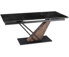 Mebel Elite Išskleidžiamas stalas su keraminiu stalviršiu, 180–240 cm, juodo marmuro ir riešutmedžio spalvos