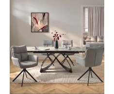 Mebel Elite Išskleidžiamas stalas su keraminiu stalviršiu, 160–240 × 160 cm, balto marmuro / juodas