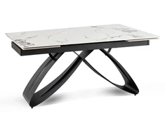 Mebel Elite Išskleidžiamas stalas su keraminiu stalviršiu, 160–240 × 160 cm, balto marmuro / juodas