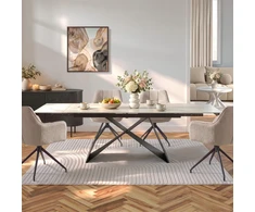 Mebel Elite Išskleidžiamas stalas su keraminiu stalviršiu, 160–240 cm, balto marmuro / juodas