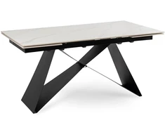 Mebel Elite Išskleidžiamas stalas su keraminiu stalviršiu, 160–240 cm, balto marmuro / juodas