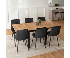 Mebel Elite Išskleidžiamas stalo ir 6 kėdžių komplektas, 80 × 80 cm, ąžuolo „Craft“ ir juodos spalvos