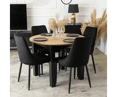 Mebel Elite Išskleidžiamas valgomojo stalas HARRY ir 4 kėdės, „artisan“ ąžuolo ir juodos spalvos