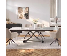 Mebel Elite Išskleidžiamasis stalas su keraminiu stalviršiu, 160–240 cm, pilko marmuro ir juodos spalvos