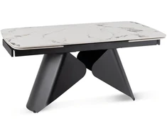 Mebel Elite Išskleidžiamasis stalas VERONA, keraminis stalviršis, 160–240 cm, balto marmuro ir juodas