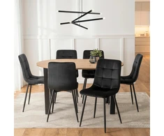 Mebel Elite Išskleidžiamo stalo ir 6 kėdžių komplektas HARRY, 102–142 cm, „artisan“ ąžuolo ir juodos spalvos