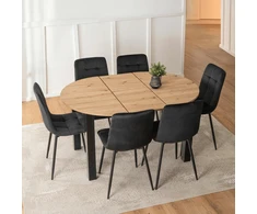 Mebel Elite Išskleidžiamo stalo ir 6 kėdžių komplektas HARRY, 102–142 cm, „artisan“ ąžuolo ir juodos spalvos