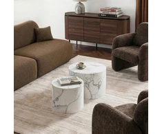 Mebel Elite Kavos staliukų rinkinys, 2 vnt., balto marmuro spalvos