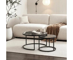 Mebel Elite Kavos staliukų rinkinys CARRERA MAX, 60 ir 70 cm, pilkas ir juodas