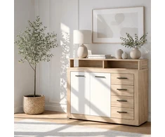 Mebel Elite Komoda BLAGO MIDI A, 119,5 cm, sonomos ąžuolo ir balta