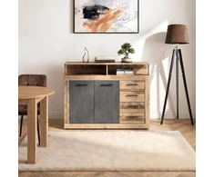 Mebel Elite Komoda BLAGO MIDI A, 119,6 cm, neapdoroto ąžuolo ir juodos spalvos
